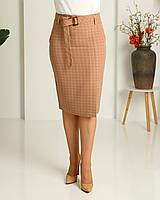 Женская классическая юбка бежевого цвета в клетку, юбка-карандаш с поясом, р.48-58.