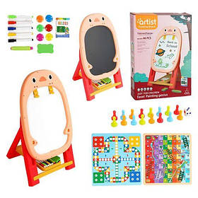 Мольберт двосторонній (мікс видів), крейда, маркери, трафарет, 2 настільні гри, в коробці [tsi246917-ТSІ]