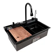 Кухонна мийка CM 75*46C PVD чорна Platinum Handmade "Водоспад" (Декор)