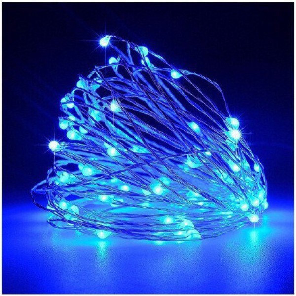 Гірлянда Роса, дріт на батарейках + USB: 20 метрів, Синій, фото 1
