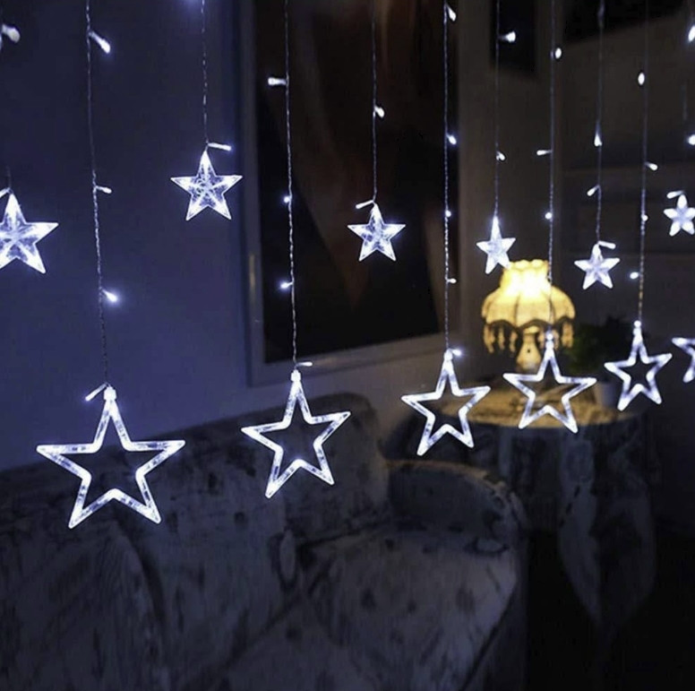 Світлодіодна гірлянда Штора Зірки 2.5 метра 138LED 12 зірок Білий, фото 1
