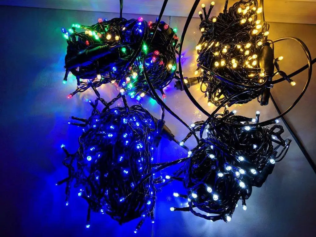 Гірлянда вулична Нитка 10 метрів 100 ламп Чорний провід Мультиколор, фото 1