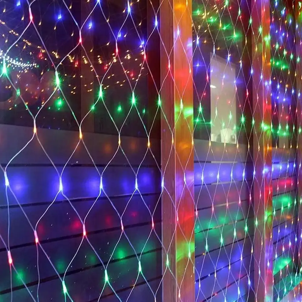 Гірлянда Сітка 1.5*2, 200 ламп (великі лампи, провід білий) Мультиколор, фото 1