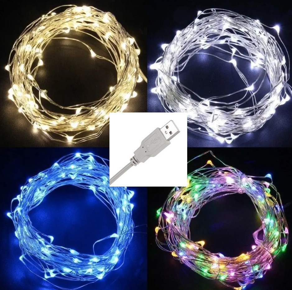 Гірлянда Роса на USB 3 метри 30 ламп Мультиколор, фото 1