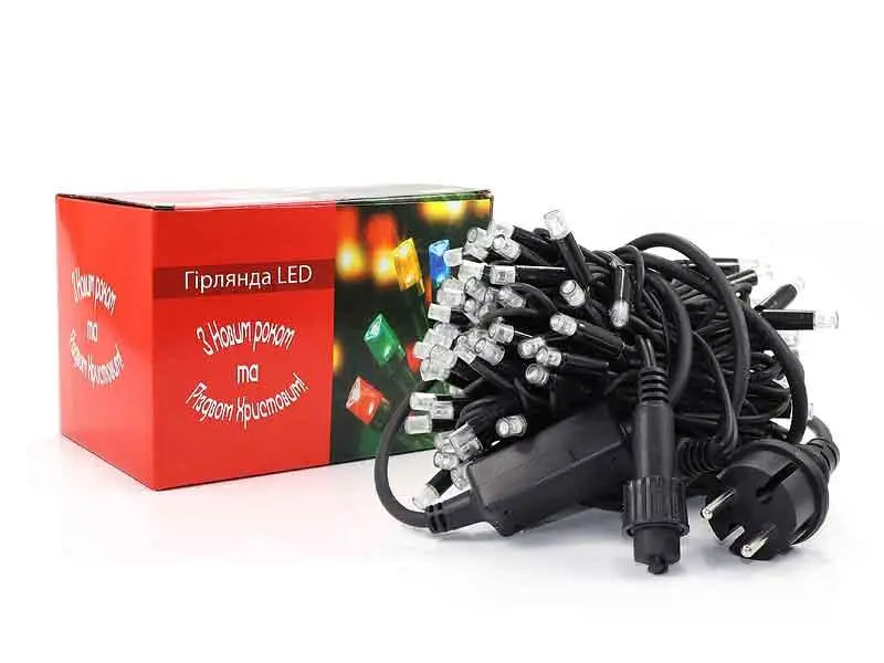 Гірлянда вулична 3,3мм чорний провід 10м мерехтлива лампа 100LED L Lux LINE-3.3-100 Білий