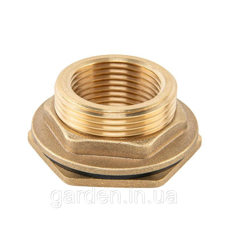 Втулка для бака РВ 1" - РЗ 1 1/4" з гайкою та прокладкою 1 1/4", BRASS, BR-P100114