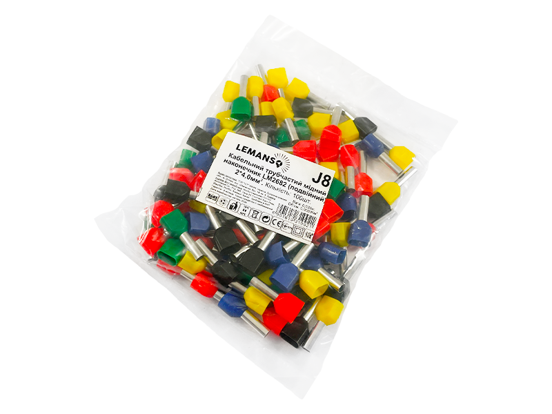 Кабельний трубчастий наконечник Lemanso LM2682 для двох дротів 2х4.0 мм² 100 шт