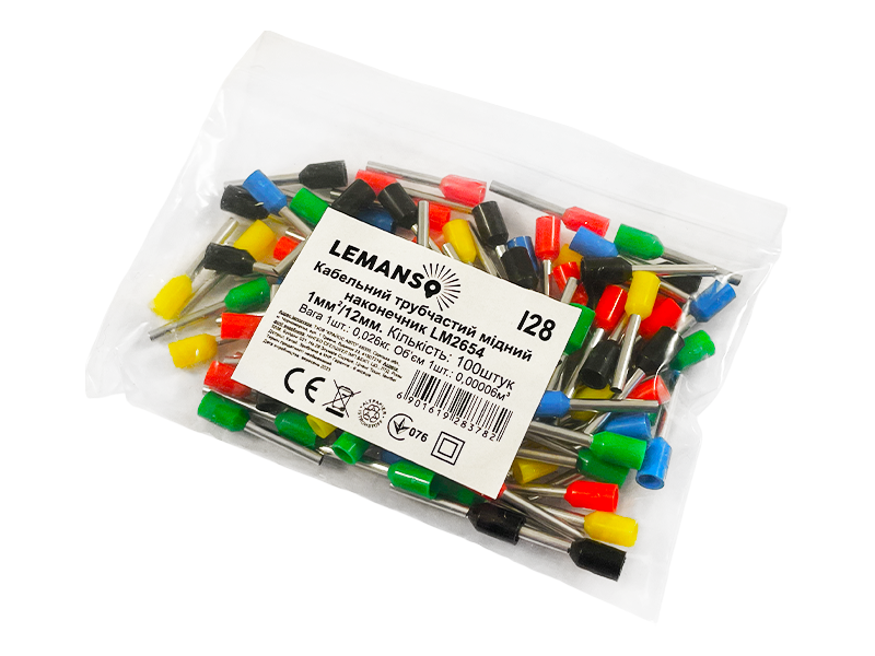 Кабельний трубчастий наконечник Lemanso LM2654 1 мм²/12 мм 100 шт