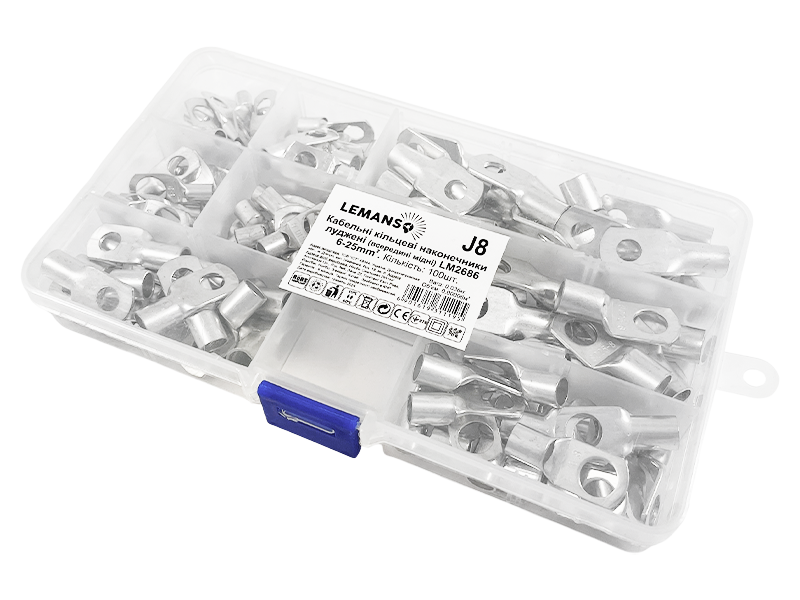 Кабельні кільцеві наконечники Lemanso LM2686 мідь луджена 6-25 мм² 100 шт, фото 1