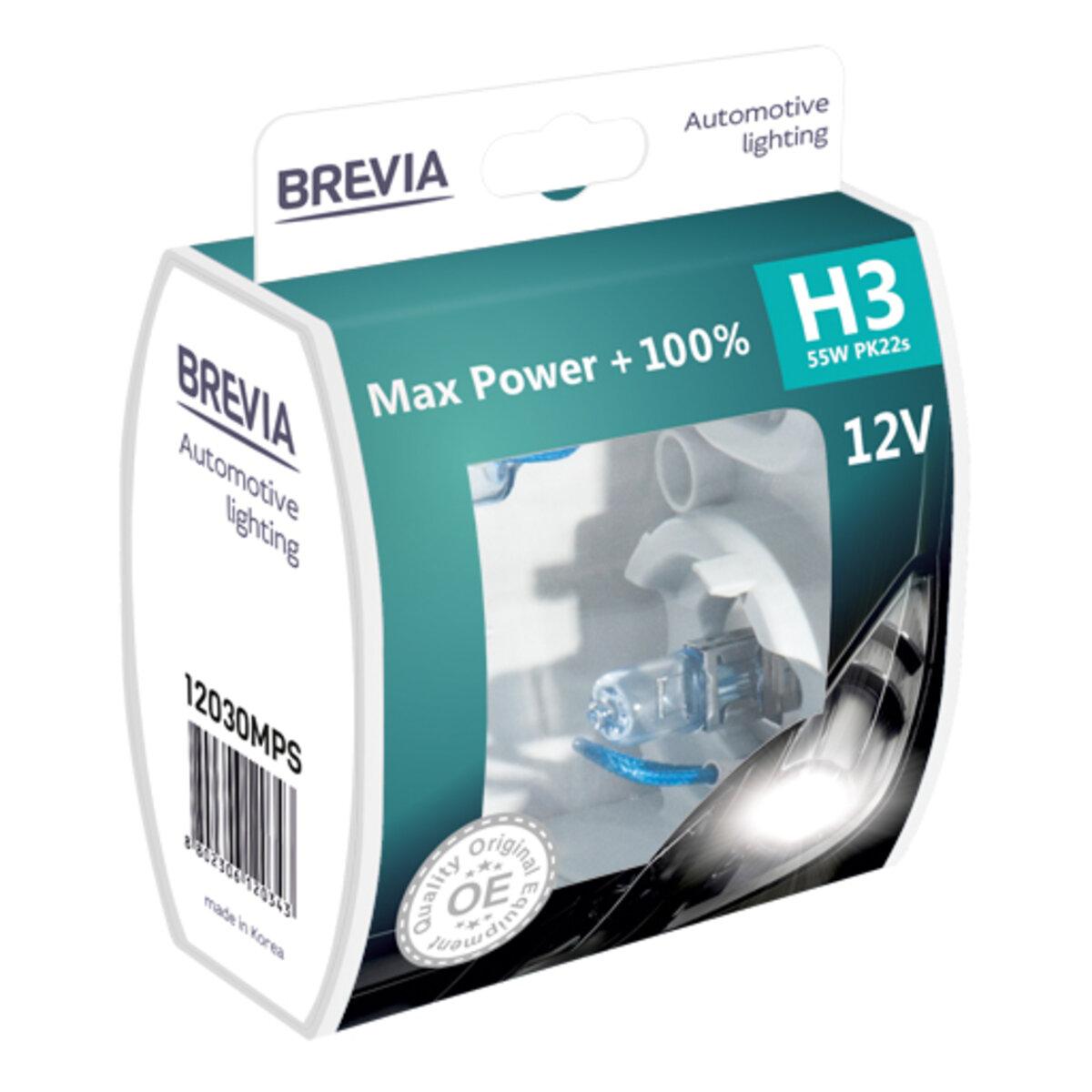 Галогенова лампа Brevia H3 12V 55W PK22s Max Power +100% S, фото 1