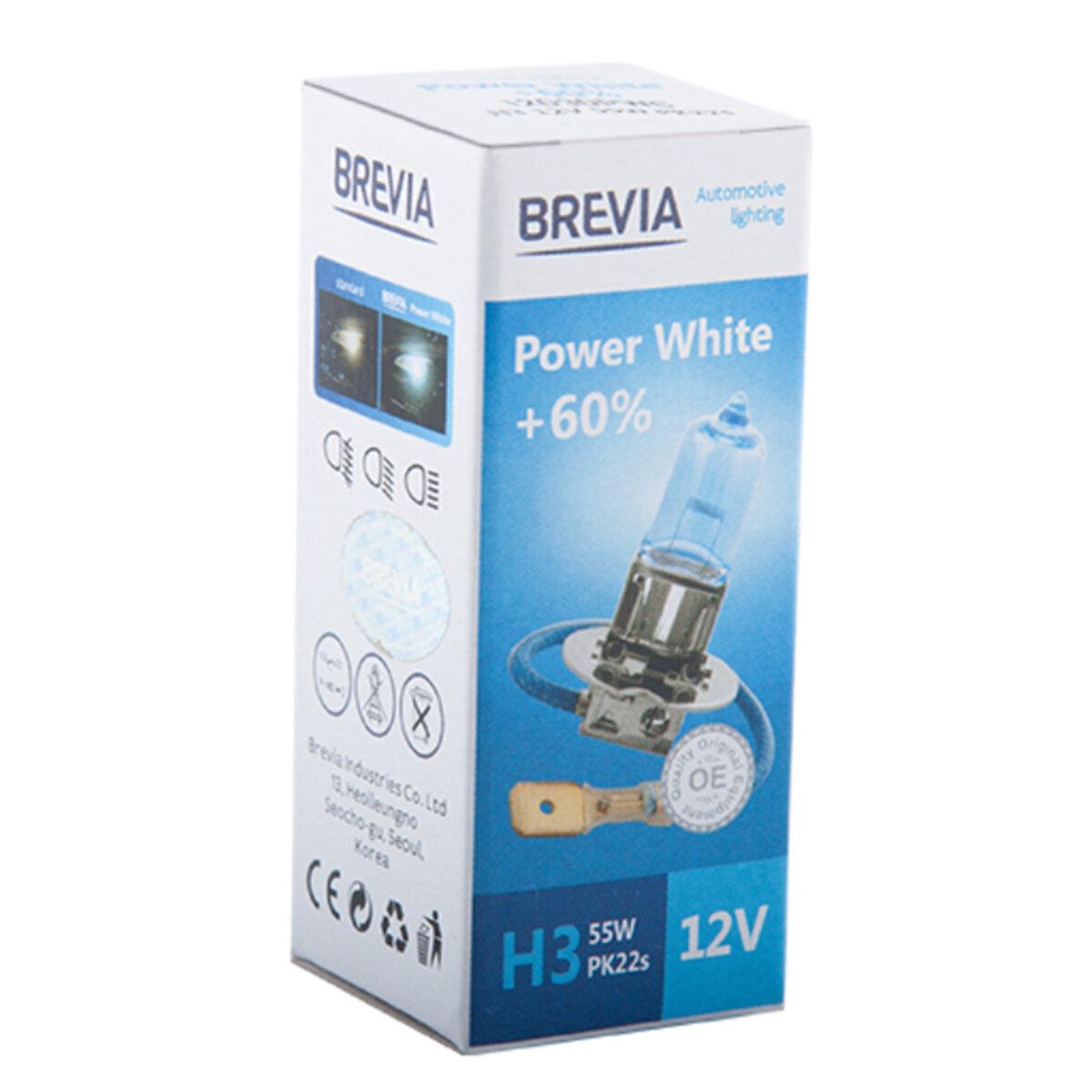 Галогенова лампа Brevia H3 12V 55W PK22s Power White +60% 4300K CP, фото 1