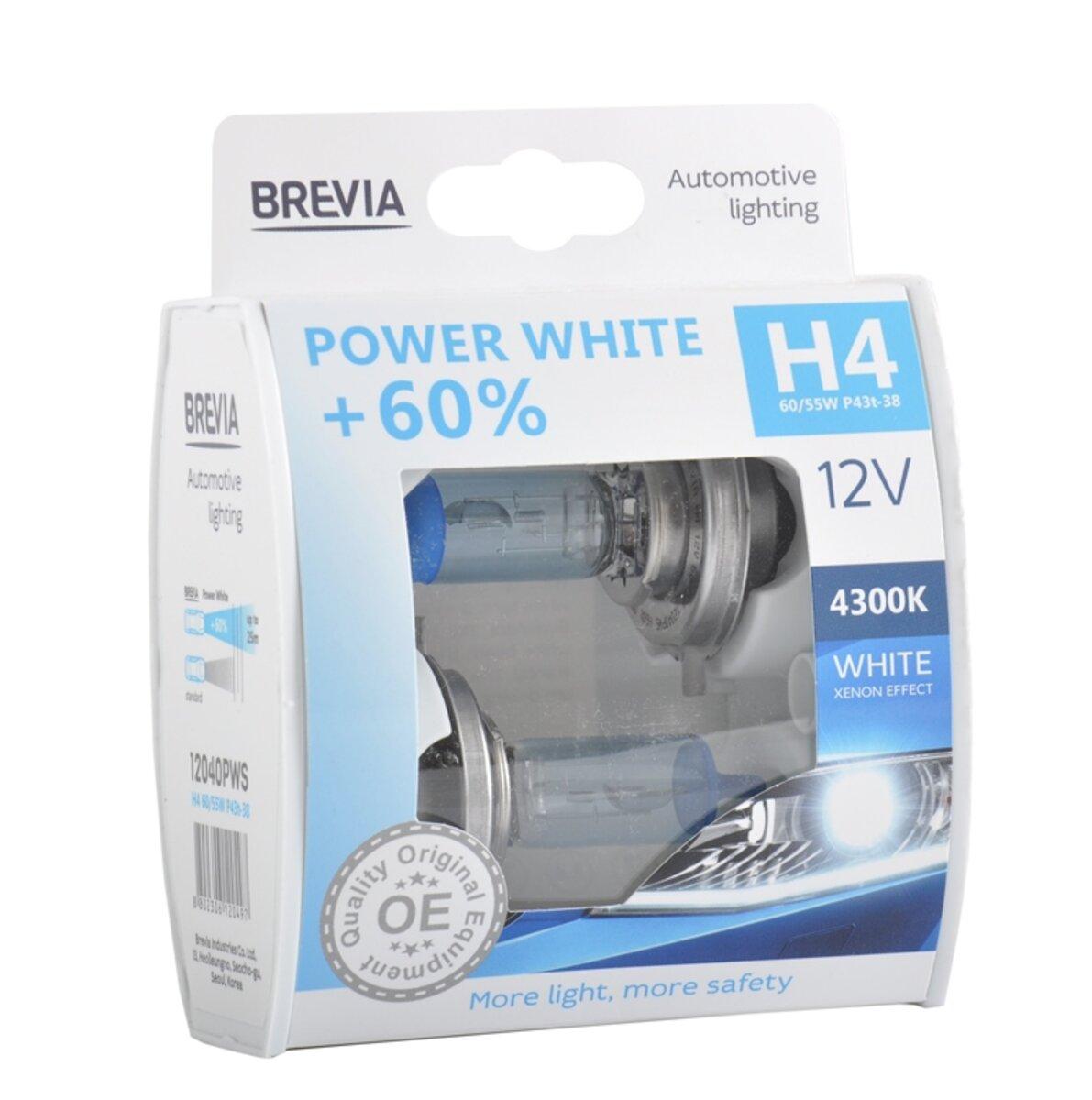 Галогенова лампа Brevia H4 12V 60/55W P43t Power White +60% 4300K S2, фото 1