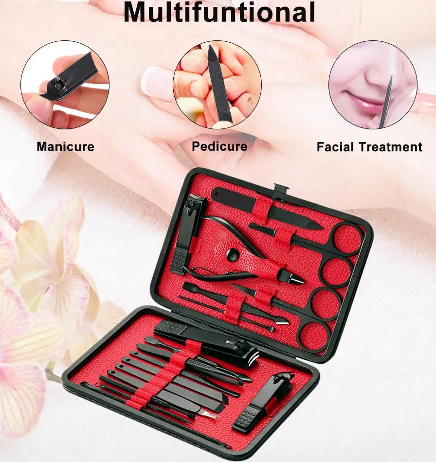 Набір для манікюру та педикюру 18 предметів футляр інструменти для догляду за нігтями, фото 1