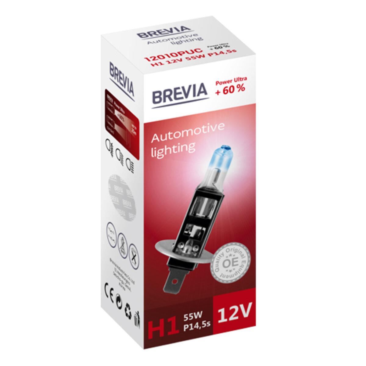 Галогенова лампа Brevia H1 12V 55W P14.5s Power Ultra +60% CP, фото 1