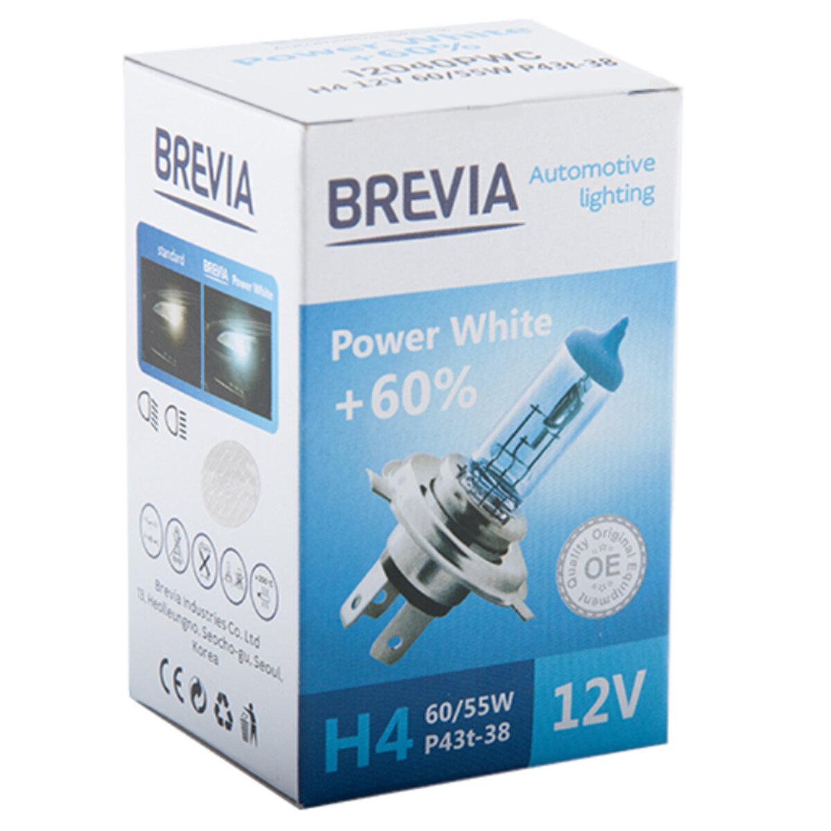 Галогенова лампа Brevia H4 12V 60/55W P43t Power White +60% 4300K CP, фото 1