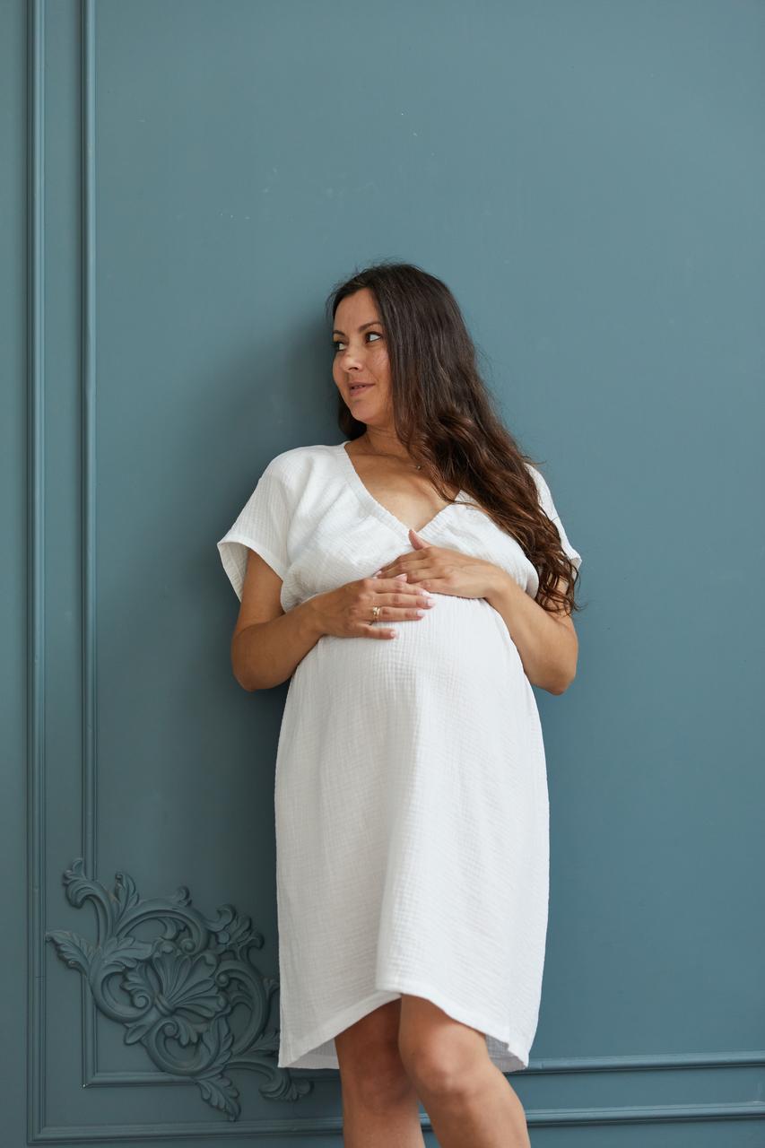 Жіноча нічна сорочка з бавовни для вагітних та годуючих Nicole XXL (50) Lullababe Молочний
