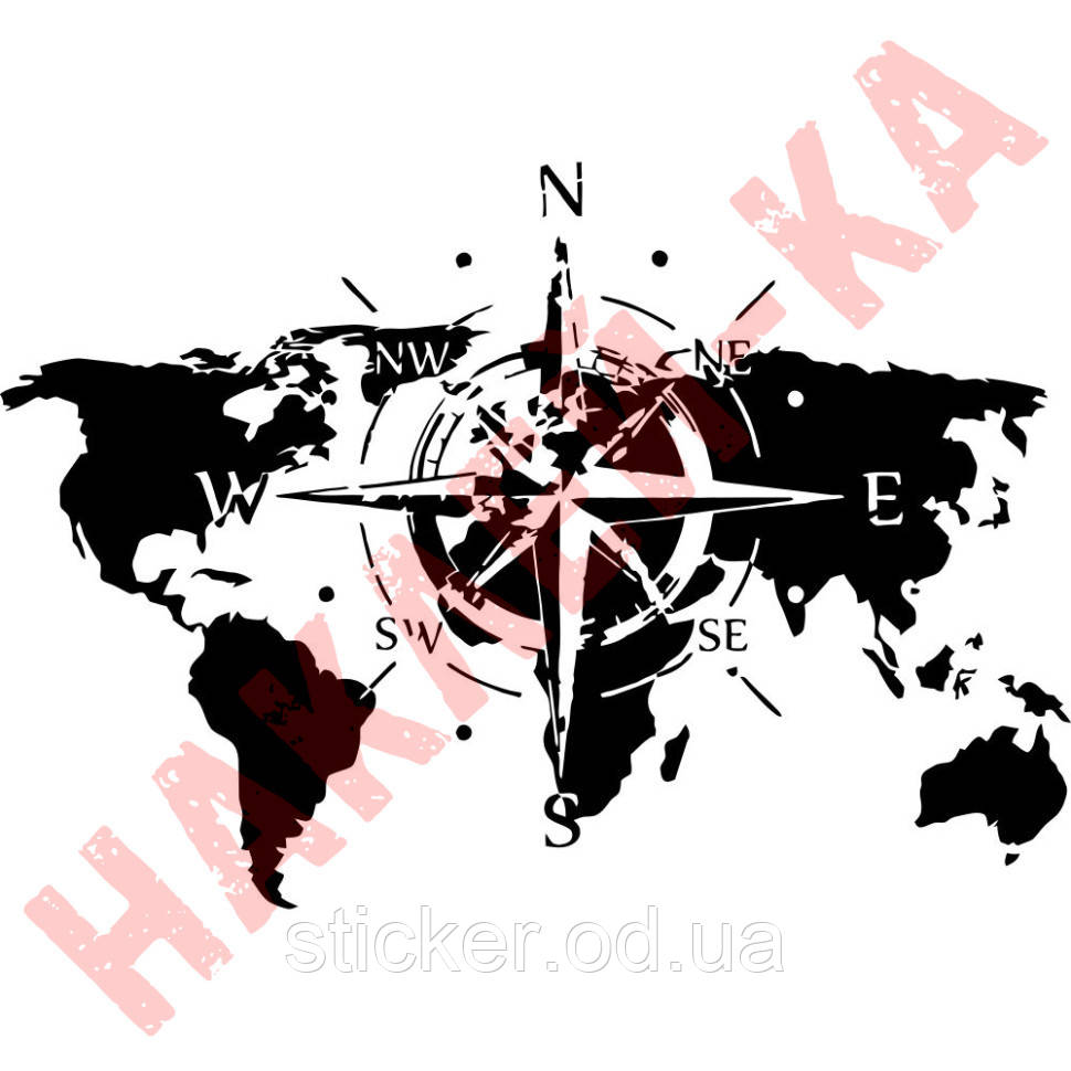 Вінілова наклейка на автомобіль — Компас, Карта, Троянда вітрів, фото 1