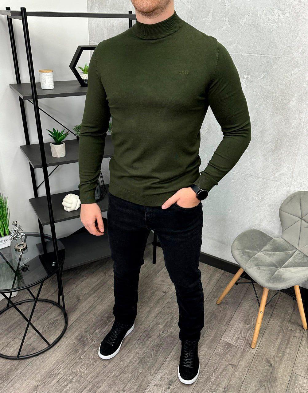 Чоловіча кофта гольф під горло Hugo Boss H4695 хакі