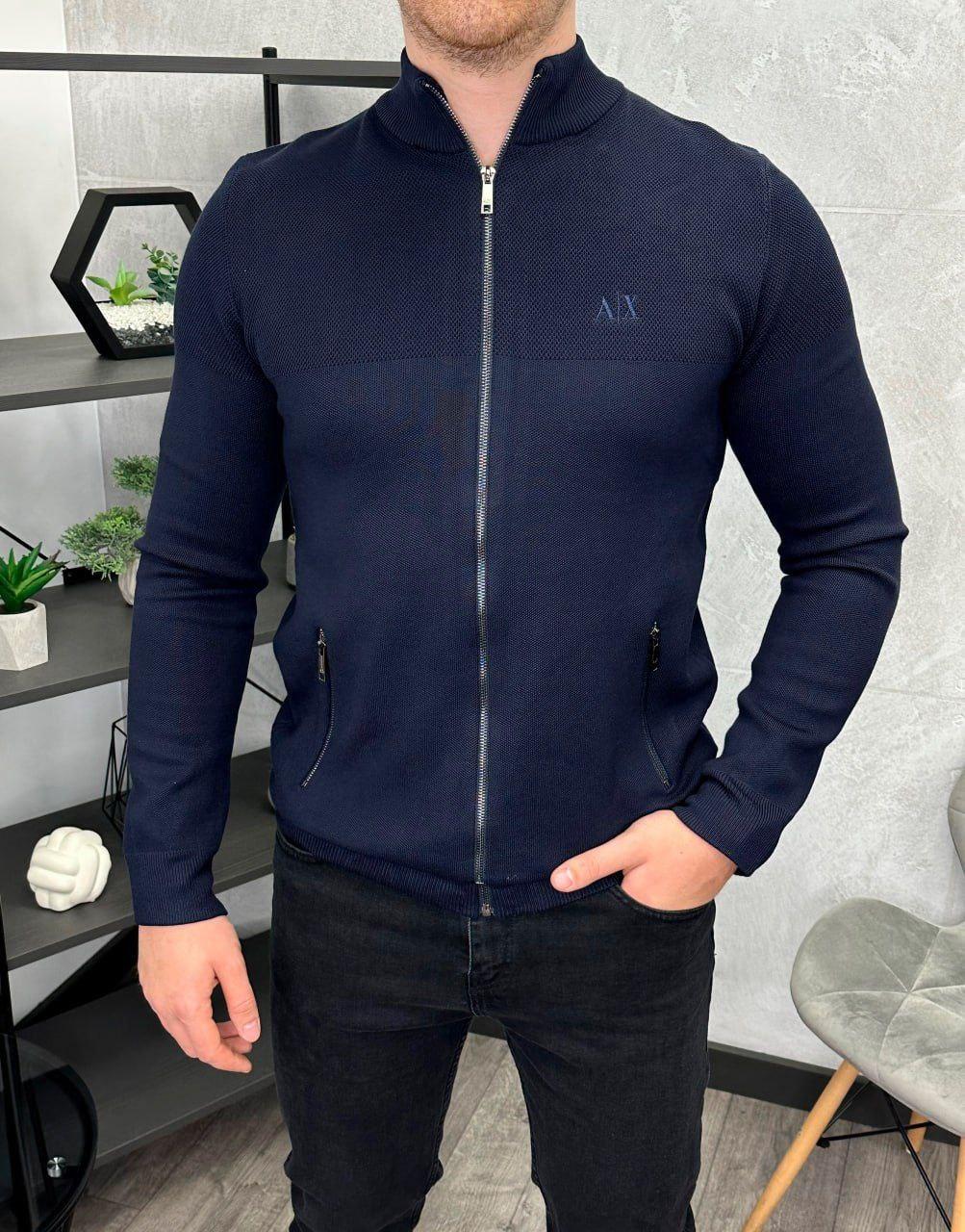 Чоловіча кофта на змійці Armani H4693 синя