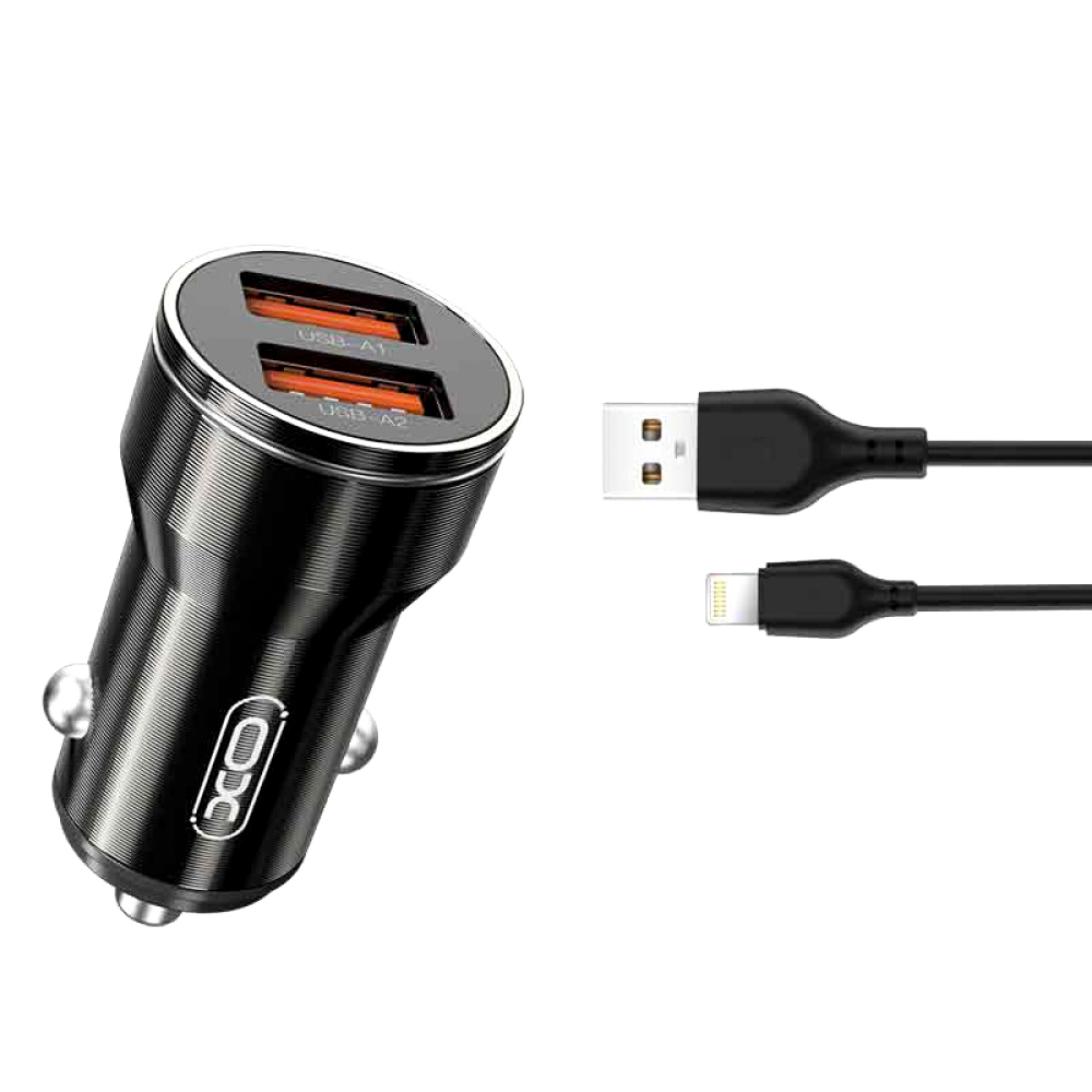 Автомобільний зарядний пристрій  XO CC48  2.4A/2 USB+ lightning  Black