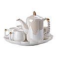 Чайний сервіз на 6 персон із чайником заварником на керамічній підставці білий Lugi, фото 6