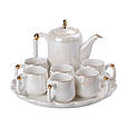 Чайний сервіз на 6 персон із чайником заварником на керамічній підставці білий Lugi, фото 8