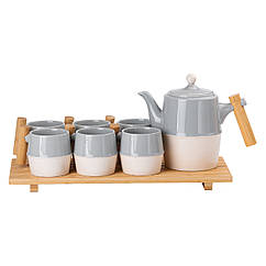 Чайний сервіз на 6 персон із чайником заварником на бамбуковій підставці Lugi