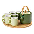 Чайний сервіз на 6 персон із чайником заварником на бамбуковій підставці зелений Lugi, фото 7