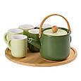Чайний сервіз на 6 персон із чайником заварником на бамбуковій підставці зелений Lugi, фото 8