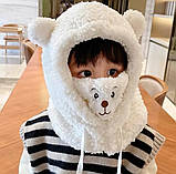Зимова шапка-капюшон із вушками ведмедик 2 кольори, фото 5
