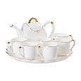 Чайний сервіз Lugi на 6 персон з чайником 1.5 л та підставкою, кераміка біла із золотистим оздобленням, фото 7