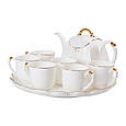 Чайний сервіз Lugi на 6 персон з чайником 1.5 л та підставкою, кераміка біла із золотистим оздобленням, фото 9