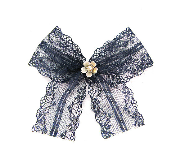 Бант брошка ажурна темно-синя, фото 1