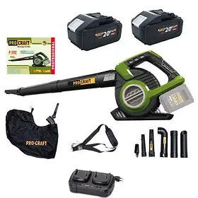 Акумуляторний пилосос-повітродувка Procraft VB20 (2 Акумулятори 20 В, 4 А/год)