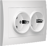 Розетка подвійна з заземленням внутрішня біла IDEAL WHITE "MARSHEL" вбудована Турція, фото 2