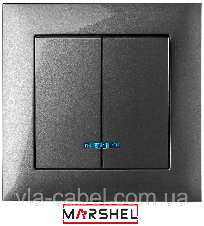 Вимикач двоклавішний з LED підсвічуванням серія "IDEAL GRAFFITE" ТМ"MARSHEL"