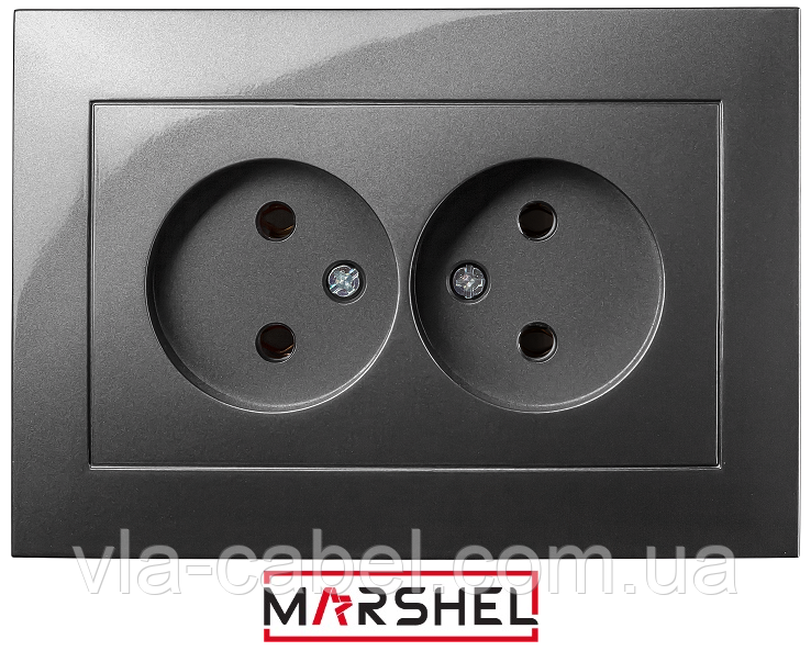 Розетка подвійна без заземлення графіт Marshel Ideal вбудована Туреччина, фото 1