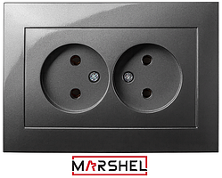 Розетка подвійна без заземлення графіт Marshel Ideal вбудована Туреччина