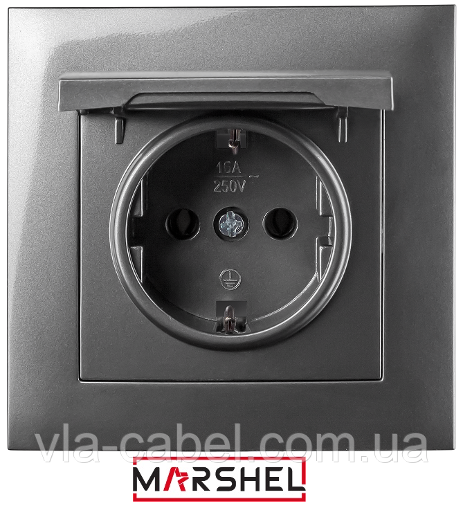 Розетка одномісна з заземленням бризгозахищена серія "IDEAL GRAFFITE" ТМ"MARSHEL", фото 1