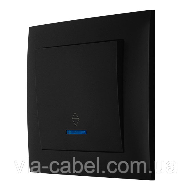 Вимикач 1 кл одноклавішний з підсвіткою прохідний чорний IDEAL BLACK MARSHEL Туреччина, фото 1