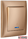 Вимикач одноклавішний з LED підсвічуванням прохідний серія "IDEAL GOLD" ТМ"MARSHEL", фото 2