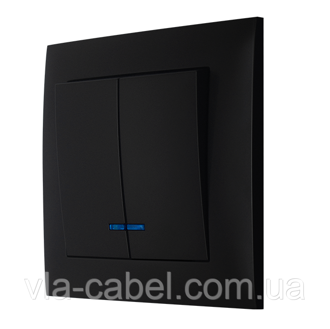 Вимикач 2 кл двоклавішний з LED підсвіткою чорний IDEAL BLACK MARSHEL Туреччина, фото 1