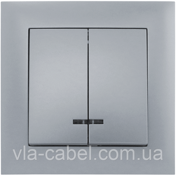 Вимикач двоклавішний з LED підсвічуванням серія "IDEAL SILVER" ТМ"MARSHEL", фото 1