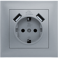 Розетка одномісна з заземленням та двома USB портами серія "IDEAL SILVER" ТМ"MARSHEL"