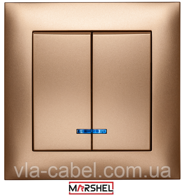 Вимикач двоклавішний з LED підсвічуванням серія "IDEAL GOLD" ТМ"MARSHEL", фото 1