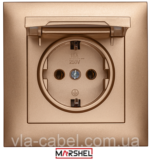 Розетка одномісна з заземленням бризгозахищена серія "IDEAL GOLD" ТМ"MARSHEL", фото 1