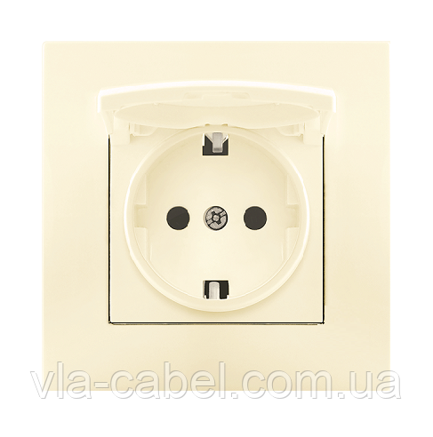 Розетка одинарна з заземленням бризкозахищена з кришкою крем IDEAL BEIGE "MARSHEL" Туреччина, фото 1