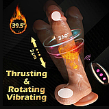 Вібратор-фалоїмітатор з телескопією й обертанням, Фаллос на пульті 21 см, Дилдо на присоску з підігрівом, Інті, фото 5