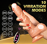 Вібратор-фалоїмітатор з телескопією й обертанням, Фаллос на пульті 21 см, Дилдо на присоску з підігрівом, Інті, фото 7