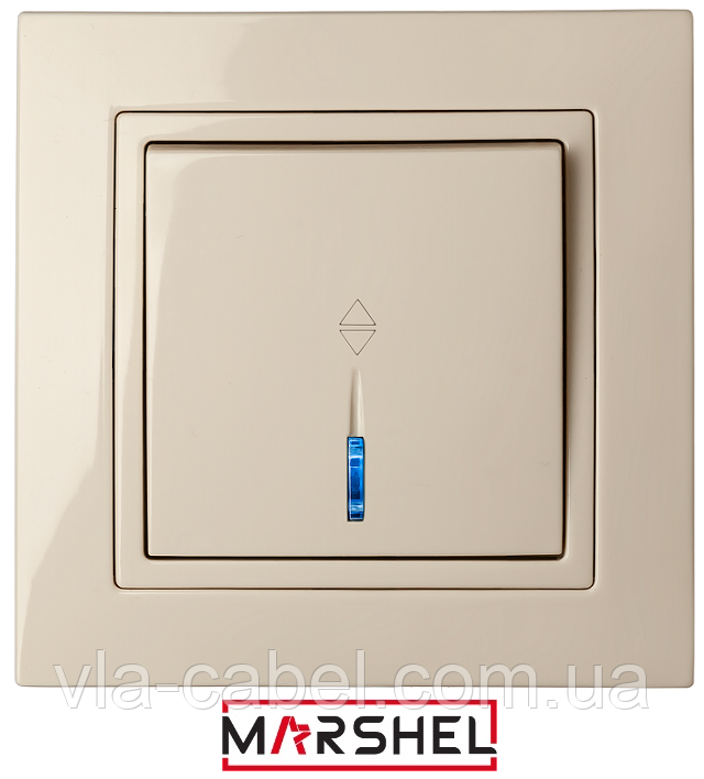 Вимикач 1-й одинарний з LED підсвіткою прохідний бежевий ELEGANT BEIGE "MARSHEL" Туреччина, фото 1
